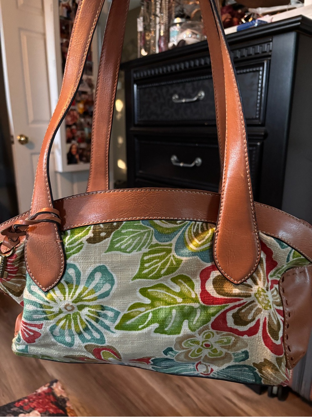 Fossil Brown Leather-Trim Floral Shoulder Bag - Multicolor Floral